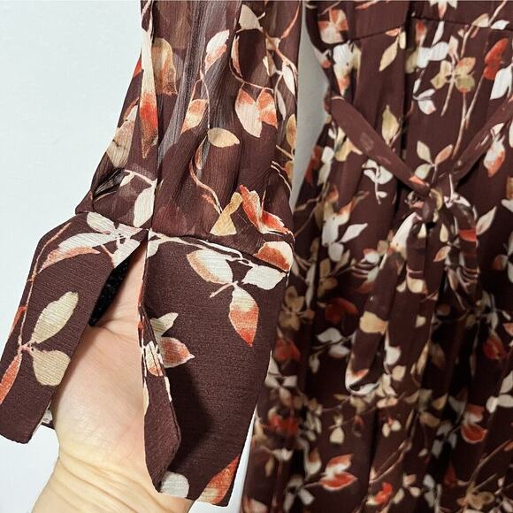 Calvin Klein Printed Round Neck Midi Chiffon Dress Size 16 Syrah Multi Belted - Picture 8 of 14